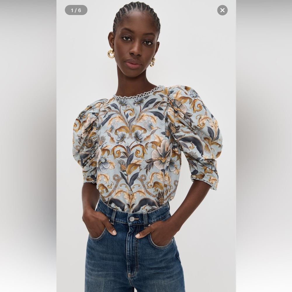 FARM Rio Snake Garden Blue 3D Blouse size Medium